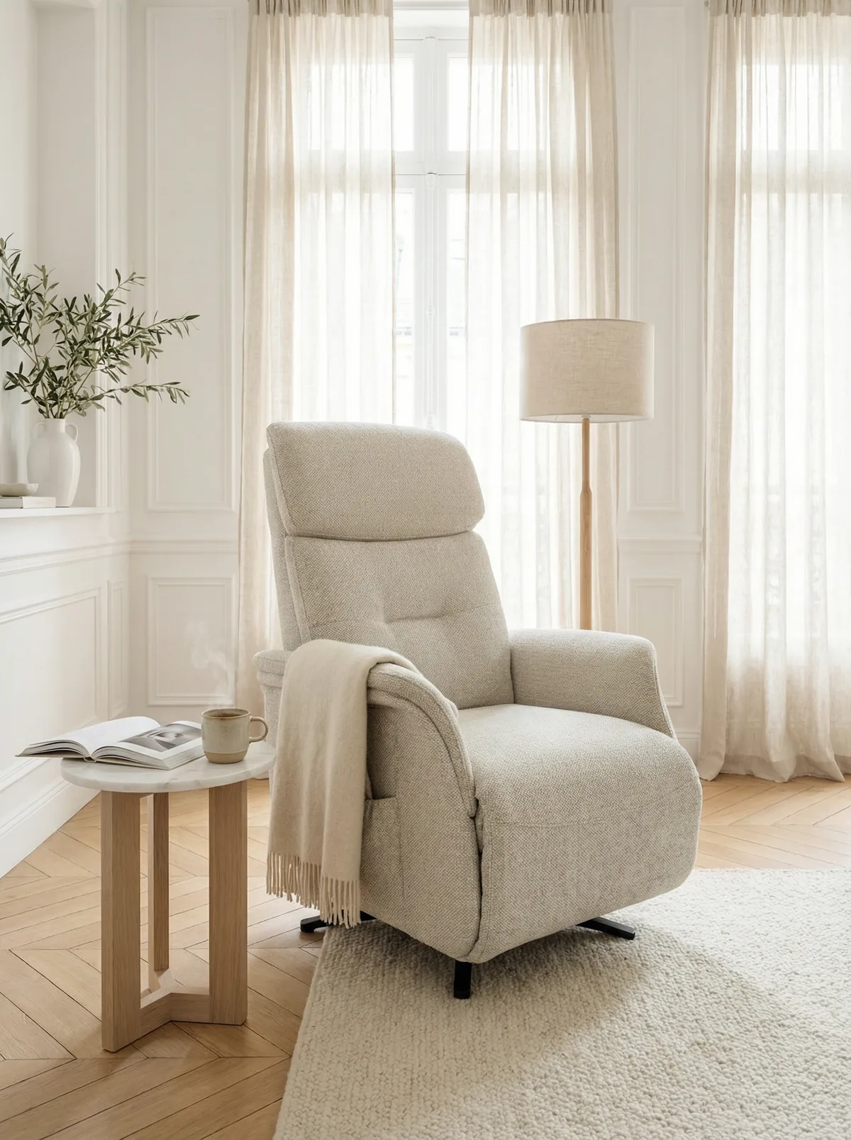 Zephir fauteuil relax électrique pivotant beige